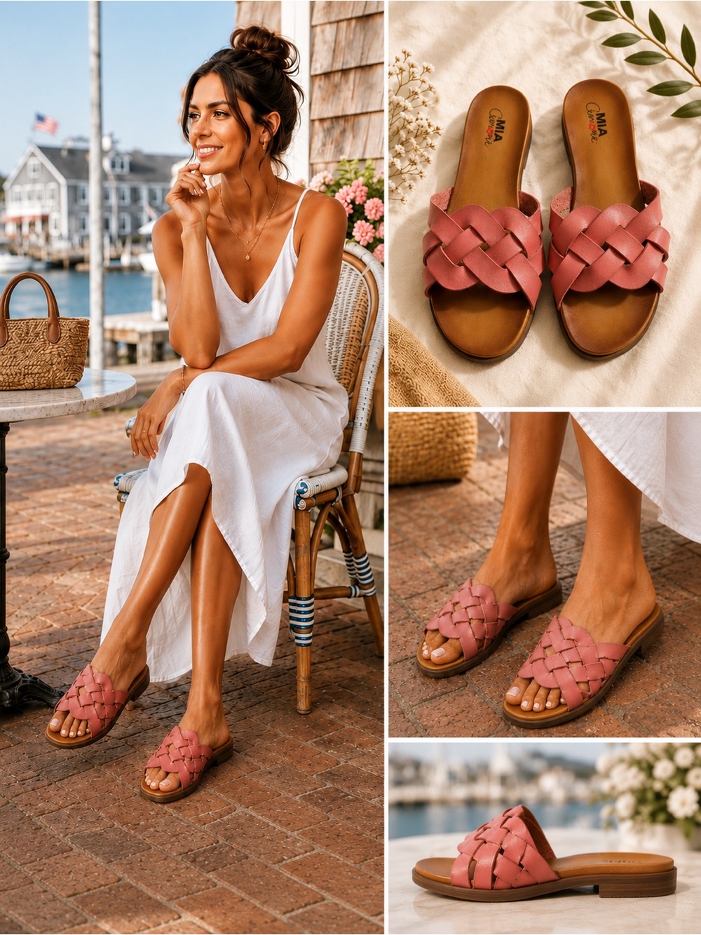 MIA Amore Pink Braided Slide Sandals Women’s Size 7.5 W Summer Resort